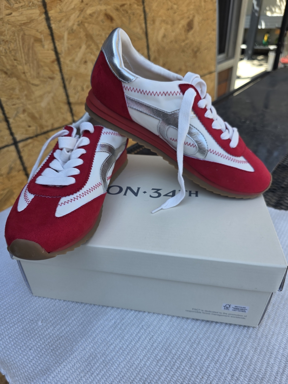 On 34th Women's Red And White Lace-Up Sneakers Size 7 NWT